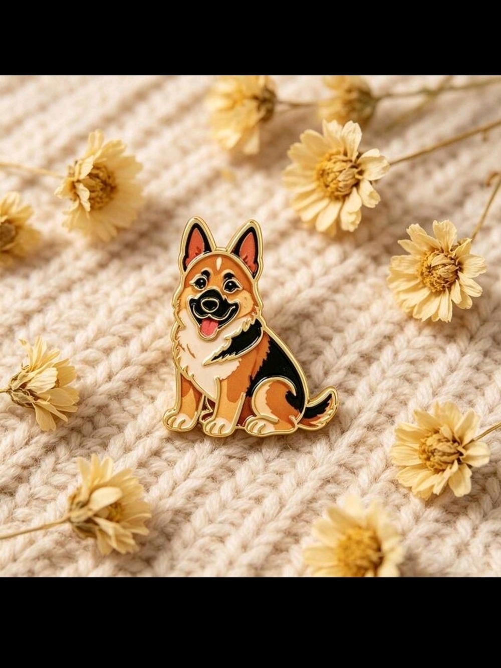 Cute German Shepherd Enamel Pin - Tan and Black Dog Accessory